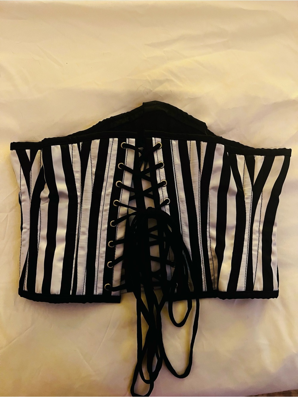 Black & White Striped Lace-Up Corset Top